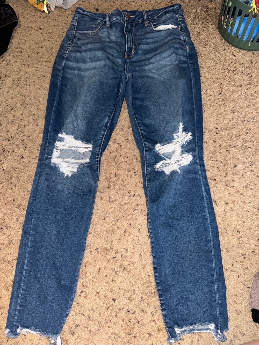 Women’s Distressed Dark Blue Skinny Jeans